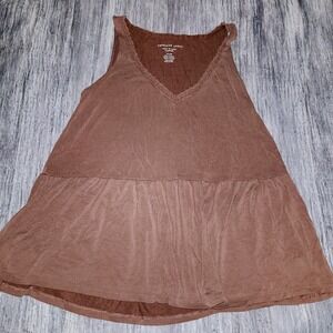 American‎ Eagle Soft Sueded Lace Trim V Neck Tank Top Women's Size S